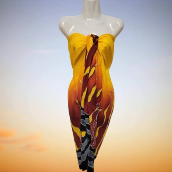 Womens Sarong Cotton Wrap, Handpainted Batik Wrapskirt Beach Pareo Beachwear-NEW - Picture 2 of 12